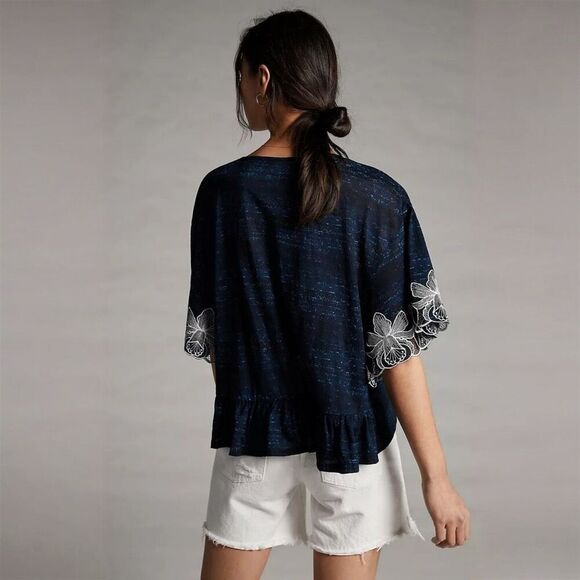 Anthropologie Pilcro Orchid Embroidered Flounce Peplum Top - Picture 2 of 9